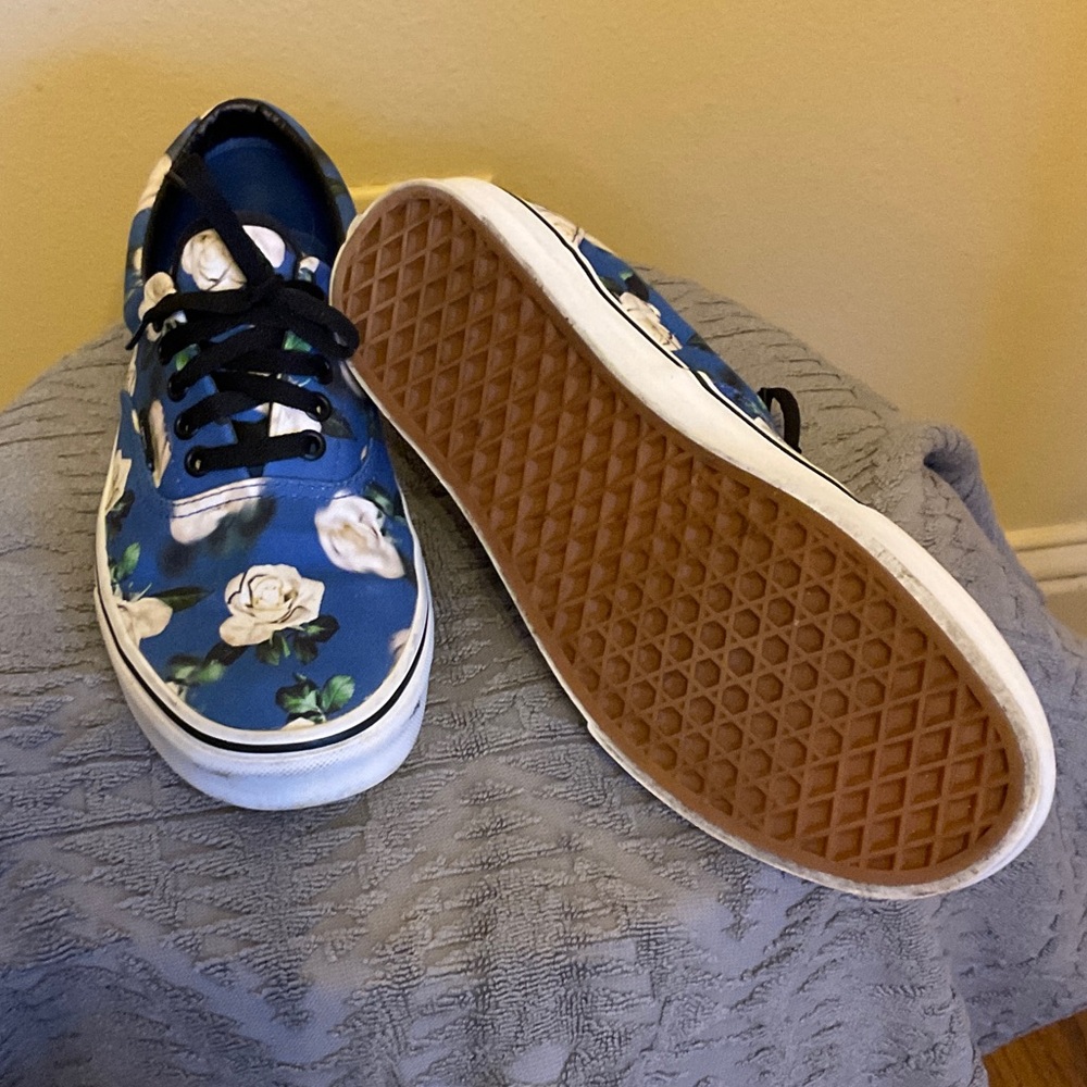 Vans Blue Canvas Sneakers with White Rose Print - Picture 2 of 4